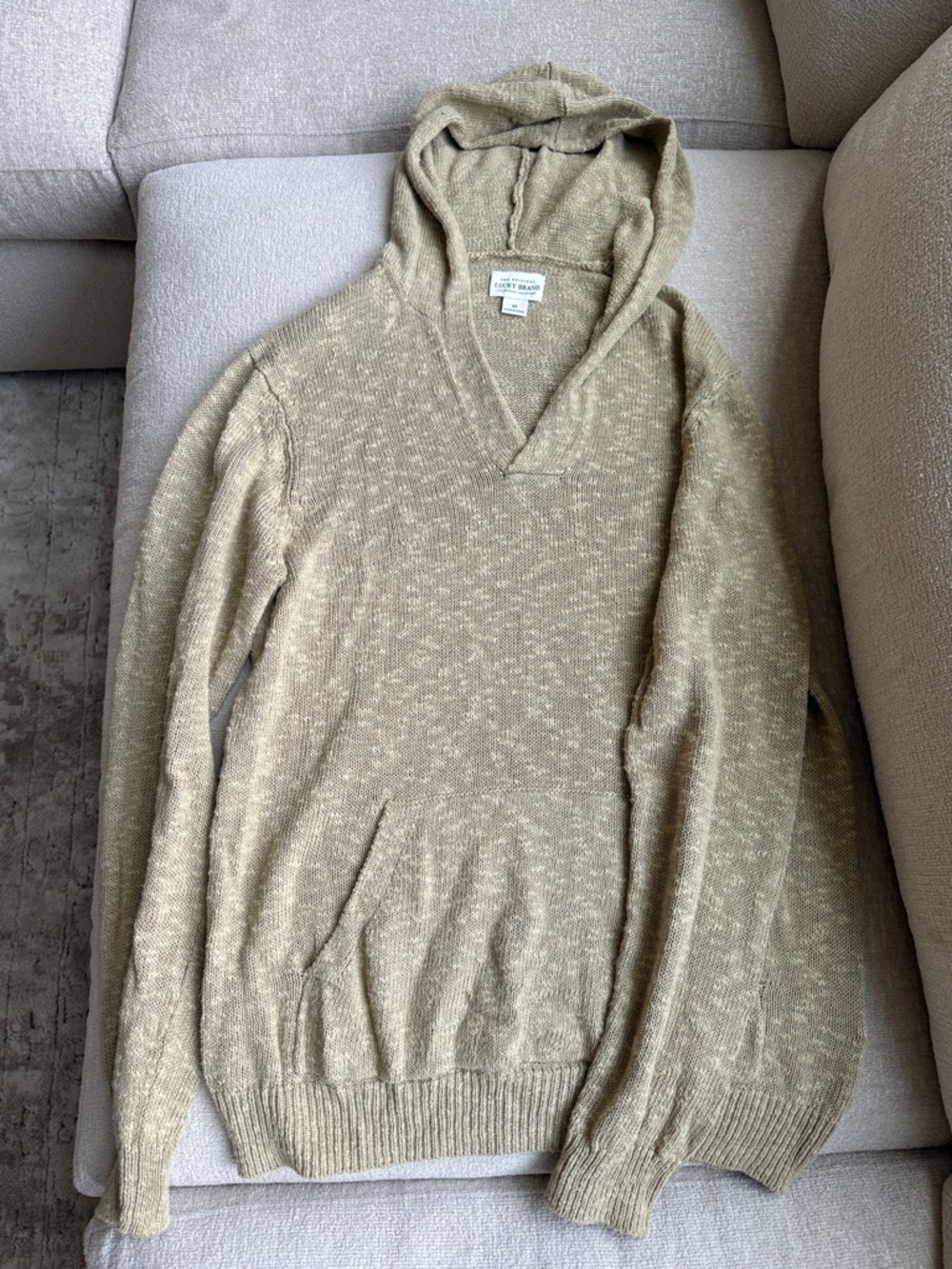 Light Tan Men's Hooded Knit Sweater